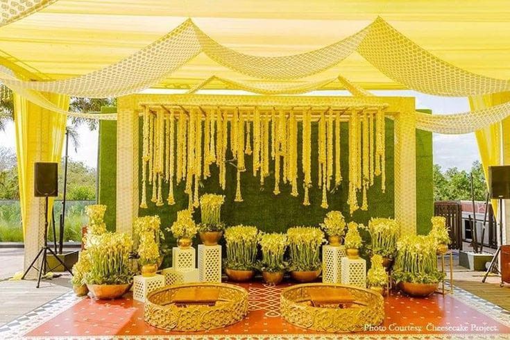 A charming Haldi setup created for an intimate family celebration