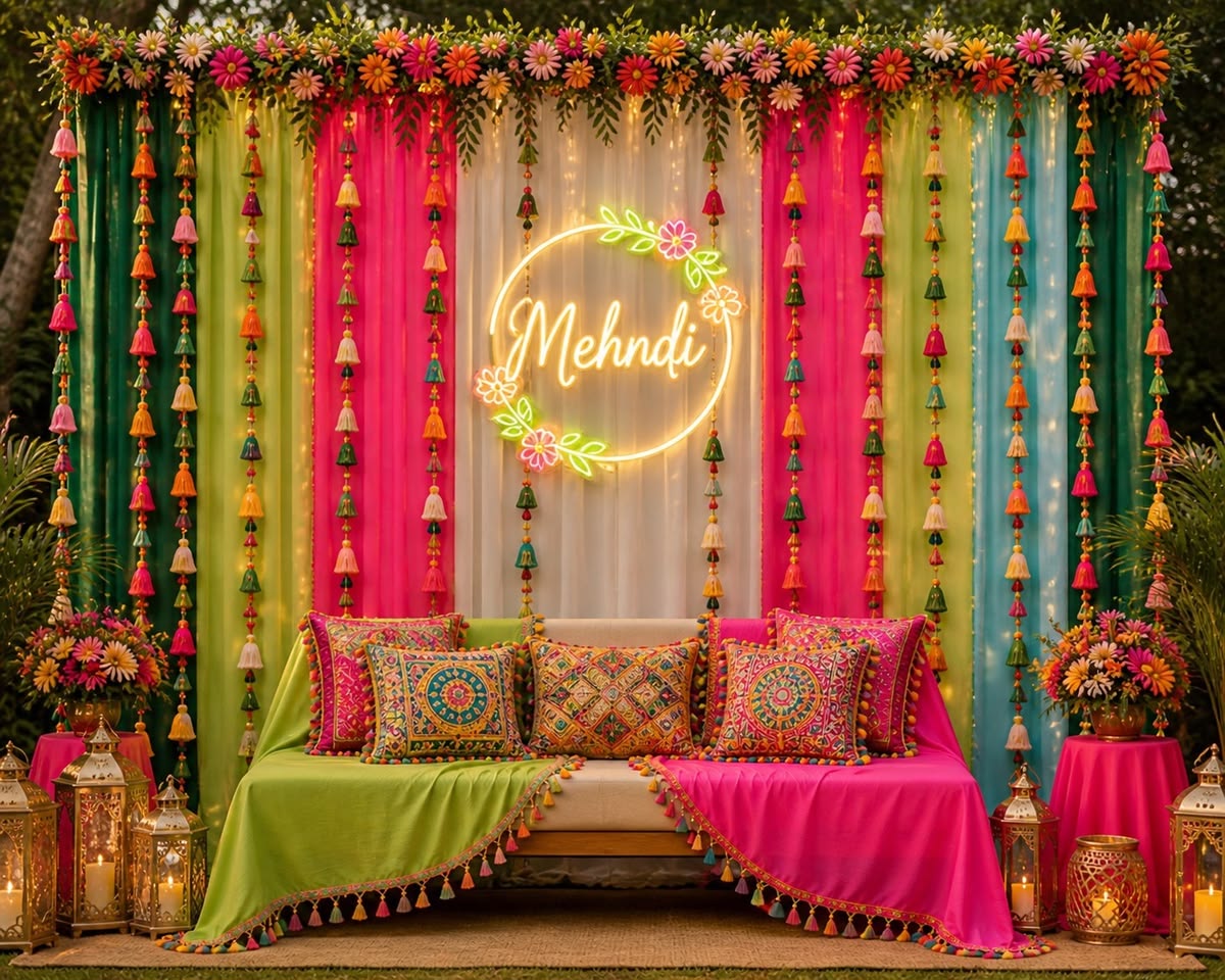 A charming Mehndi setup designed for an intimate family celebration