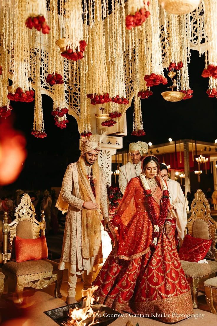 The mandap fully dressed, ready before guests arrive